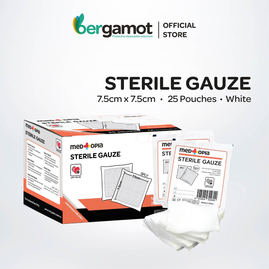 Medtopia Sterile Gauze Swab, 7.5cm x 7.5cm, 8ply - 25 pouches | Shopee ...