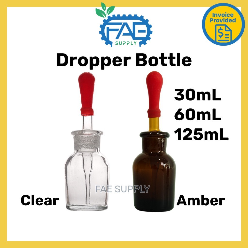 Glass Dropper Bottle Dropping bottle 30 60 125 mL Transparent Amber for ...