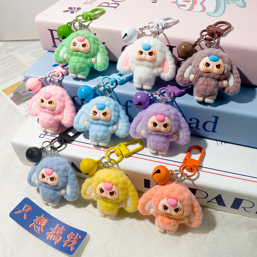 Cute Cartoon Bell Big Ear Doll Flocking Keychain Creative Backpack ...