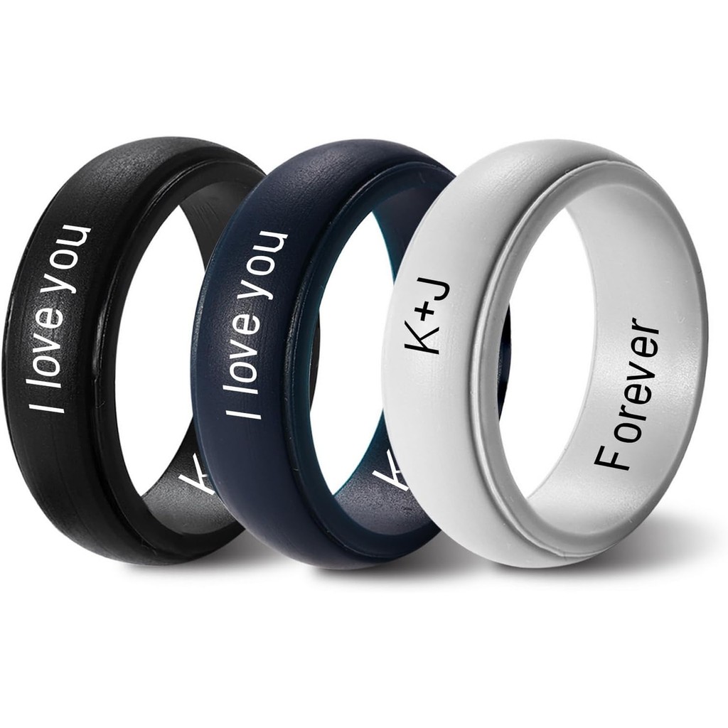 MeMeDIY Personalized Silicone Couple Rings Rubber Wedding Band Promise ...