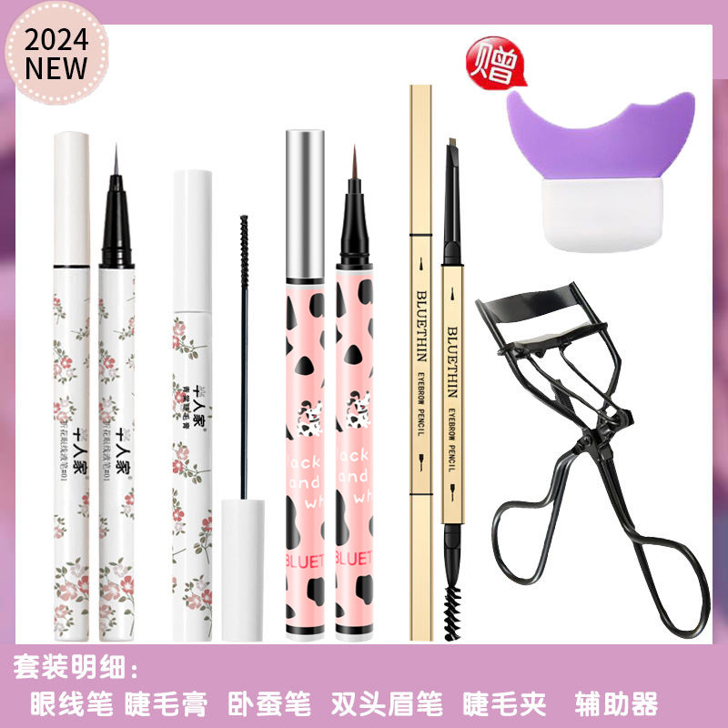 Novice Makeup Set Eyeliner Mascara Lying Silkworm Eyebrow Cosmetics One ...