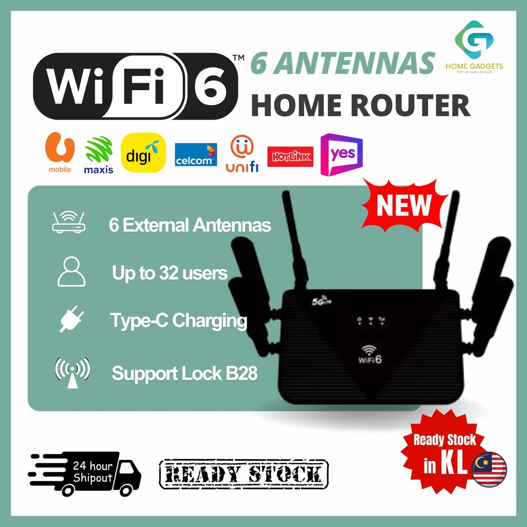 READY STOCK Home Router 6 Antennas Wifi-6 4G CPE Upgrade Version Wifi ...