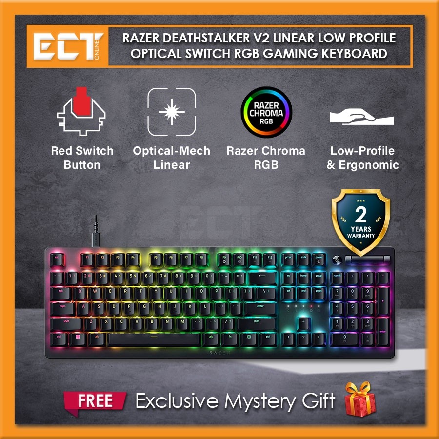 Razer DeathStalker V2 Black Linear / Clicky Optical Switch RGB Gaming ...
