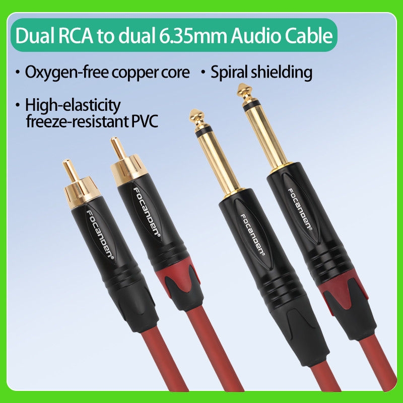 【1.0M-5.0M】1/4 to RCA Cable, Gold Shell Heavy Duty 2X6.35mm TS to Dual ...