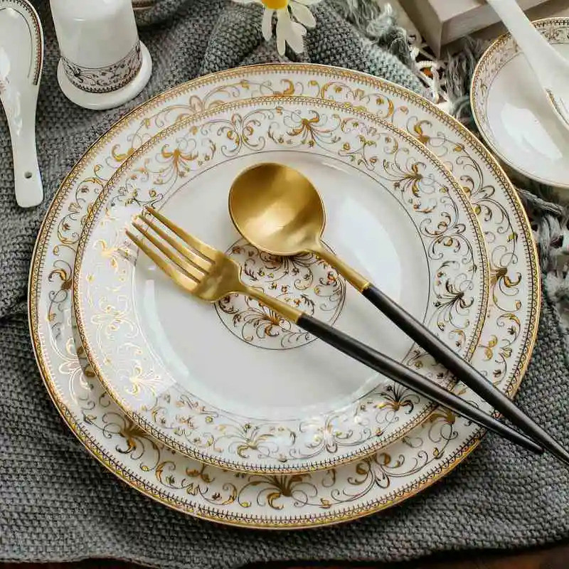 2pcs/set, 8+10 Inci, Pinggan dan Pinggan Set Makan Malam Bone China ...