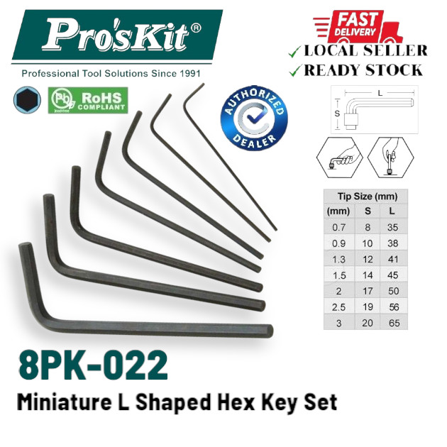 Pro'sKit 8PK-022 Miniature L Shaped Hex Key Set (0.7,0.9,1.3,1.5,2,2,5 ...