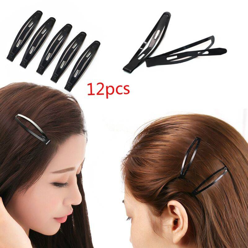 12pcs Set Ladies Simple Metal Water Drop Hair Clips / Black Invisible