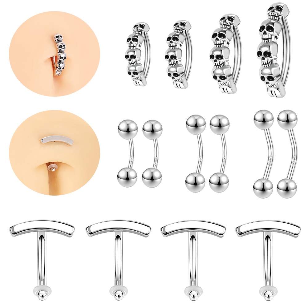 1 PC 925 Sterling Silver Belly Button Piercings Punk Skull Navel Ring T ...