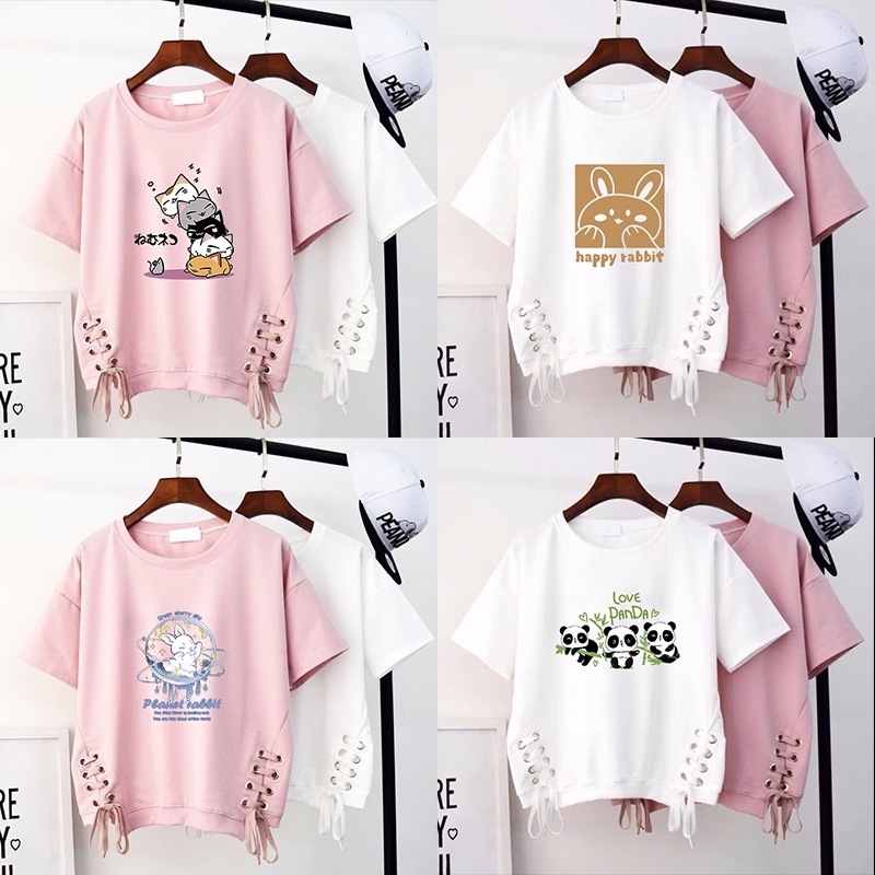 Women Fashion Cartoon Fashion Printed Short Sleeve Shirt Summer Casual  Round Neck Loose Blouses Plus Size Tops