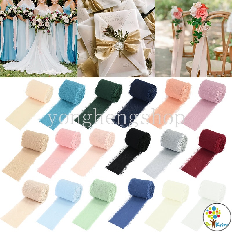 DK 5M/Roll Frayed Edged Satin Chiffon Silk Ribbon Gift Packing Rope ...