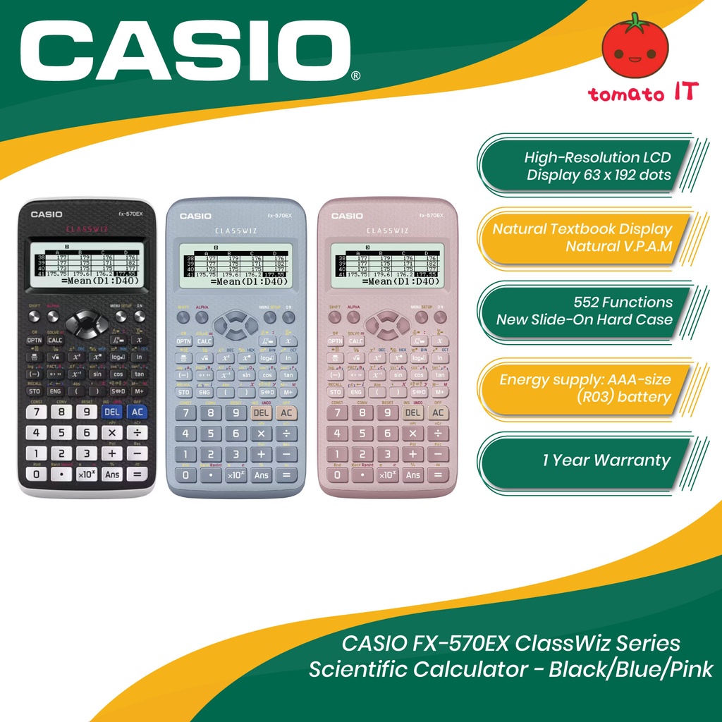 CASIO FX-570EX ClassWiz Series Scientific Calculator - Black/Blue/Pink ...