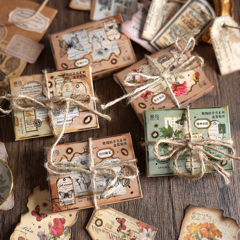 Journamm 40pcs/pack Vintage Burning Style Boxed Stickers for Junk ...