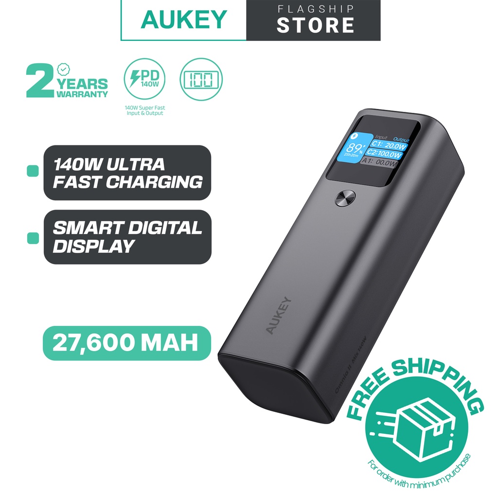 Aukey PB-Y45 Sprint X 27600mAh 140W PD Power Bank with Smart Digital ...