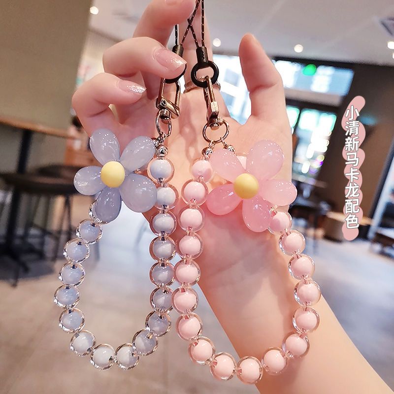 Macaron Beads Mobile Phone Charm Handmade Beaded Ins Mobile Phone Lanyard  Sweet Chain Rope Crystal Princess