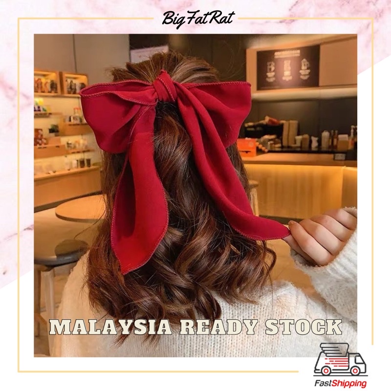 Korean Big Ribbon Hairties Bow Knot 飘逸布质蝴蝶结发圈 Getah Rambut Riben ...