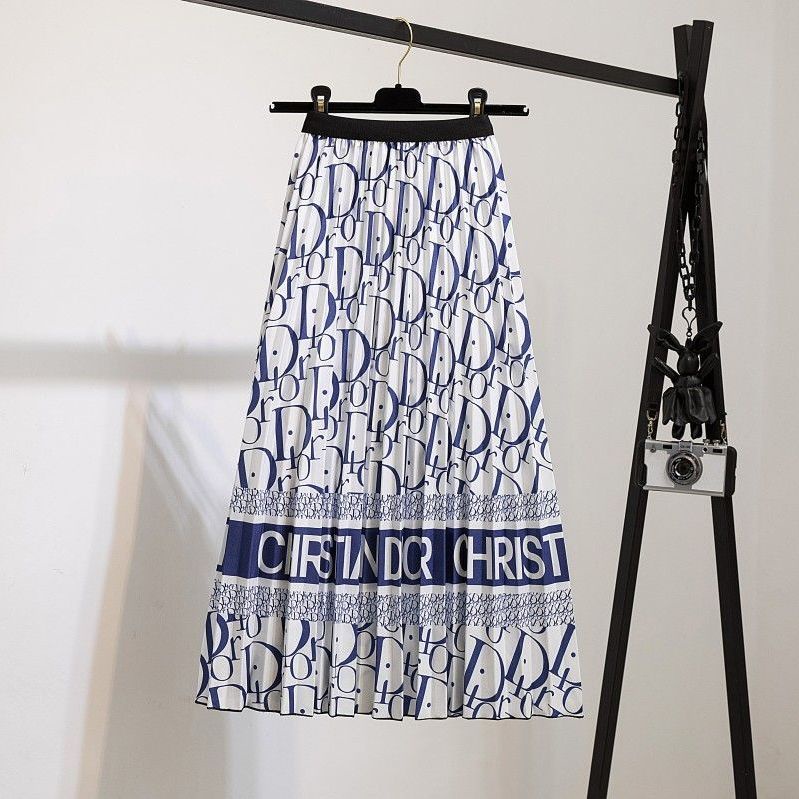 New Style Elastic Waist A-Line Skirt Pleated Skirt Women Summer Printed  Long Skirt Women Skirt All-Match Slimmer Look Big Swing Skirt