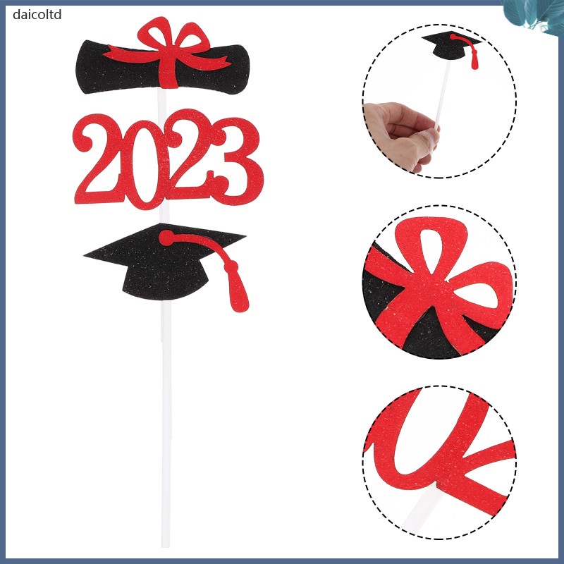 24 Pcs Paper 2023 Graduation Visa Insertion Graduation Hats Cakes Graduation Cupcake Toppers 