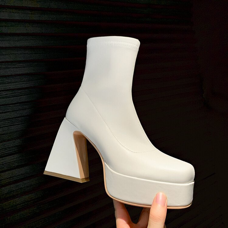 2024 New Women's Fashion High Heel Over Knee Boots Round Toe Thick Heel Side Zipper Elastic Women's Boots