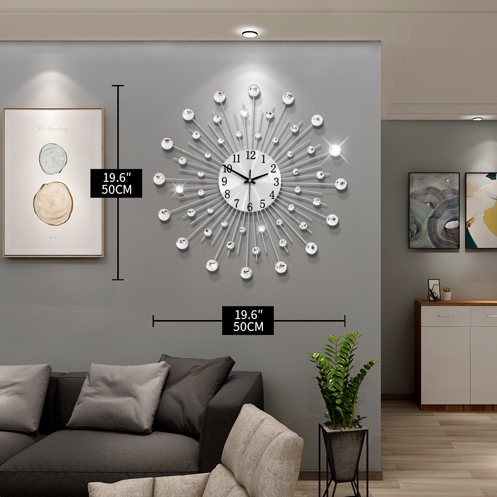 Vintage Metal Crystal Sunburst Wall Clock Large Morden Wall Clocks