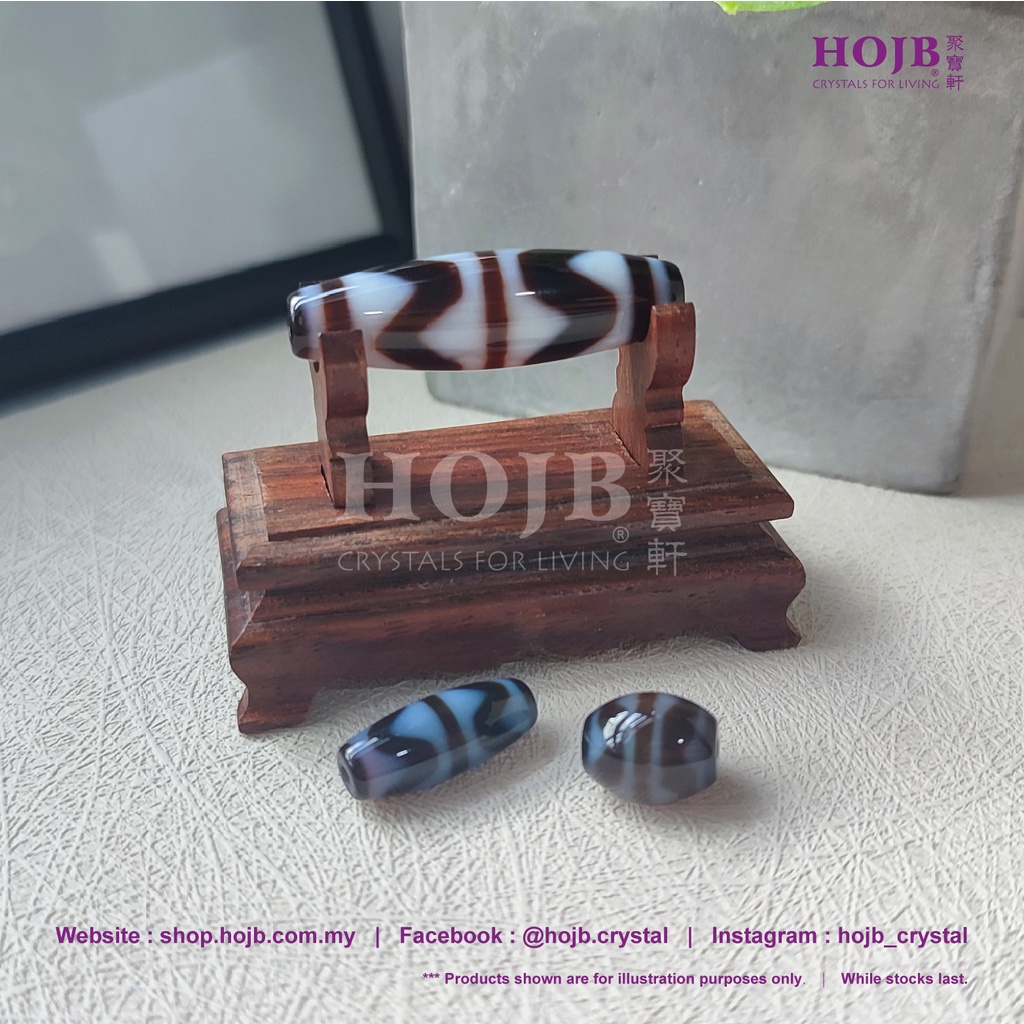 HOJB Tibetan Pure Dzi Double(Four-Line) Tiger-tooth 12-35mm 聚寶軒西藏至纯天珠