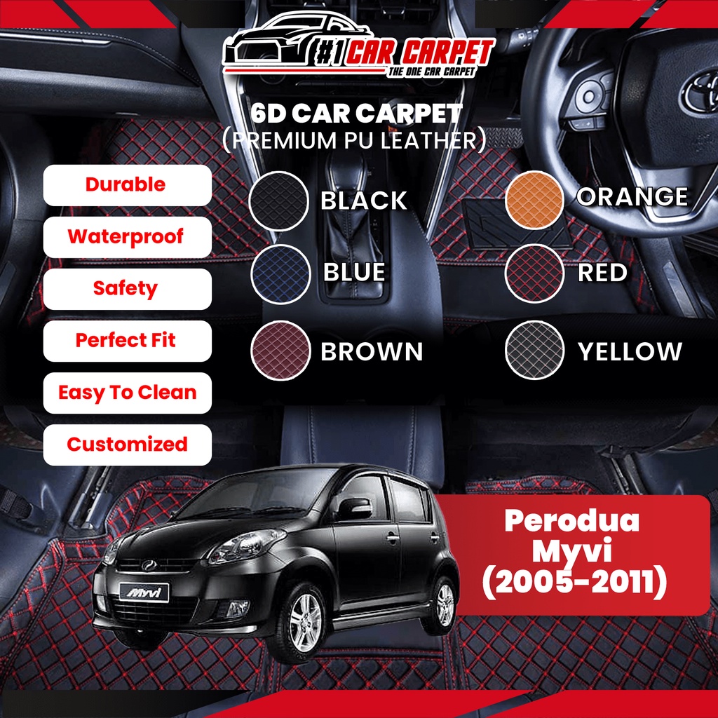 Perodua Myvi (2005-2011) Vip 6D Car Carpet PU Leather Car Mat Floor Mat ...