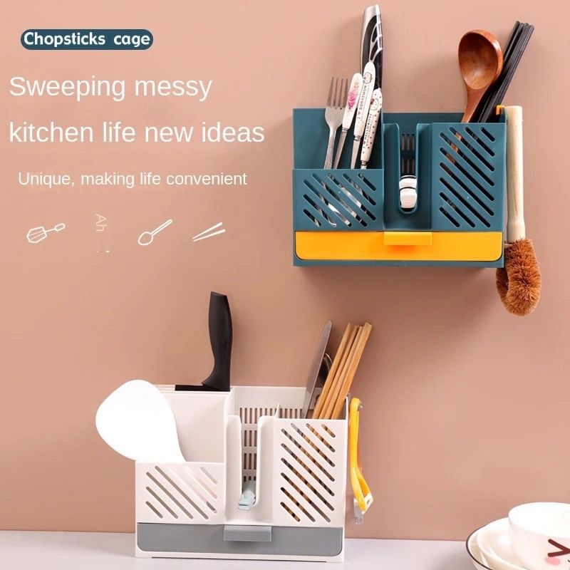 Kitchen Utensil Holder Storage Chopsticks Knife Organizer Wall Mounted ...