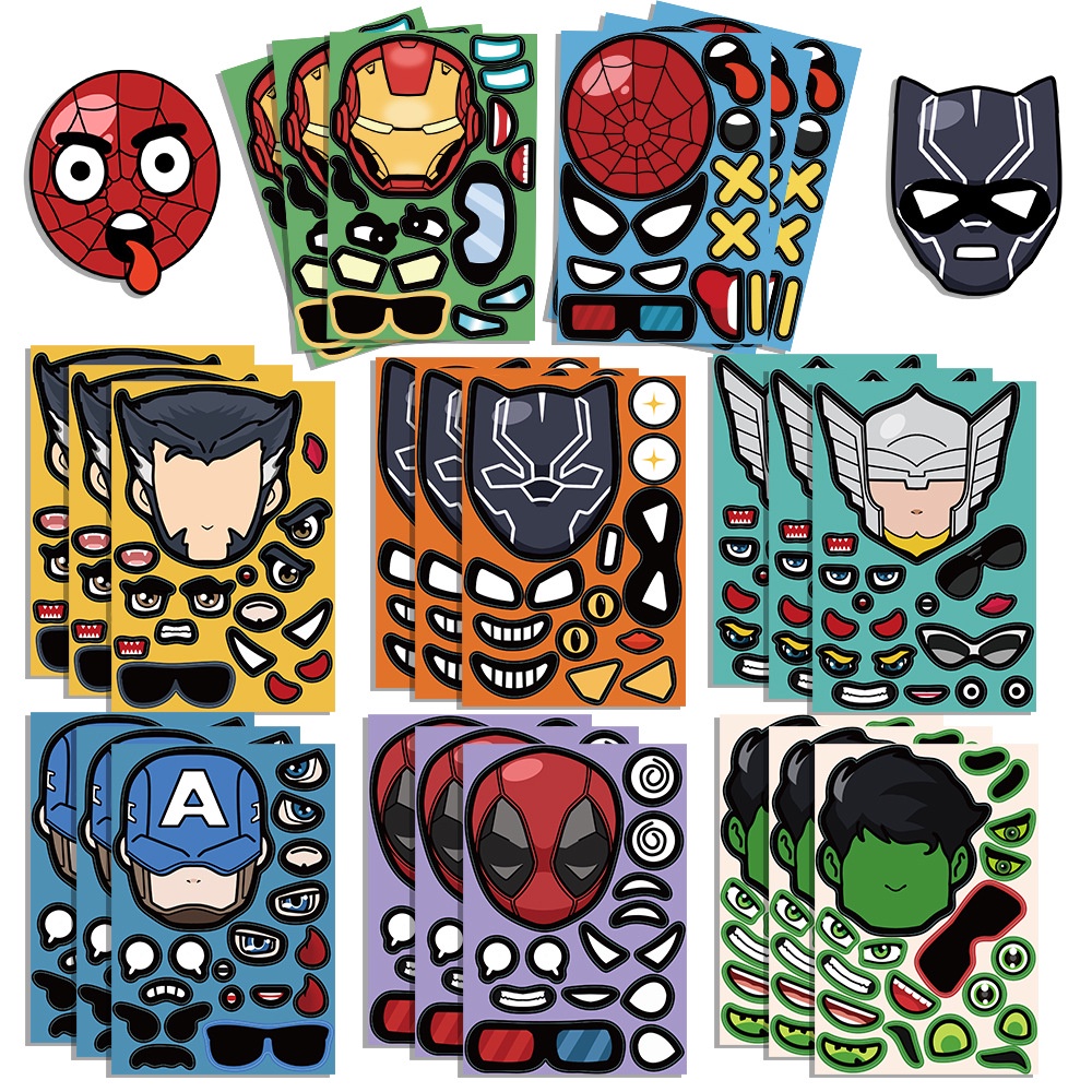 8PCS Cartoon Marvel Iron Man Captain America Character Make A Face ...
