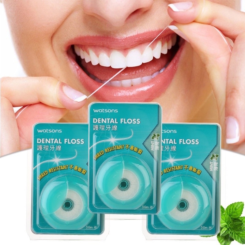 WATSONS Dental Floss Mint Charcoal Green Tea Mint Satin 10m 50m