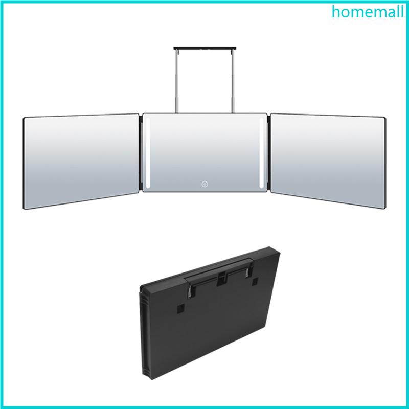 HO 3 Way Trifold Wall Mounted Haircut Mirror with Led Light Dye Hair