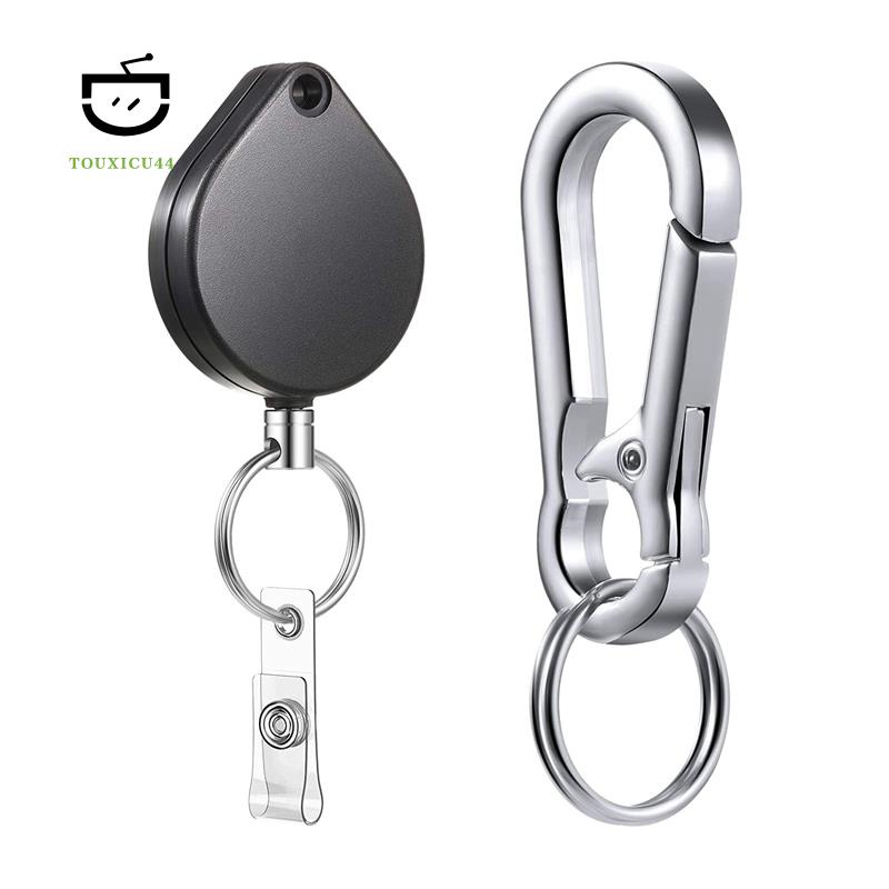 2 Pack Heavy Duty Retractable Badge Holder Reel Will Well Metal ID Badge Holder with Belt Clip Key Ring for Name Card Keychain [All Metal Casing