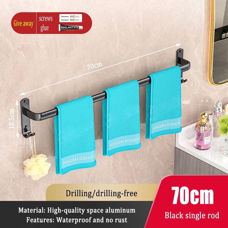 Songtec Bathroom Towel Bar 16-inch, No Drill Stick On Towel Rack, Easy Install With Self-Adhesive, Premium SUS304 Stainless Steel - Brushed Nickle
