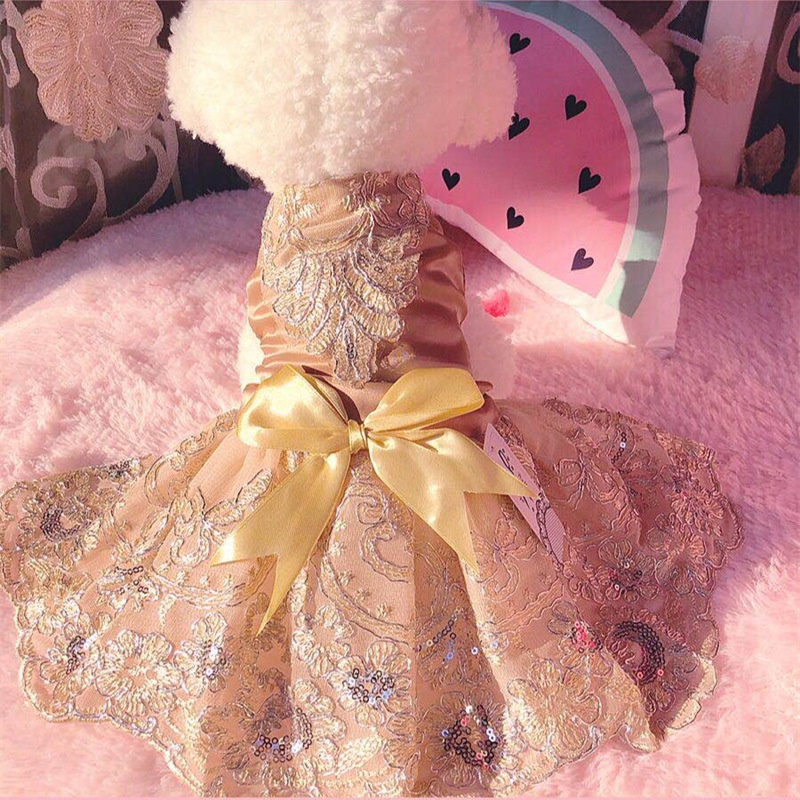 Pawsfun Dog Wedding Dress Pet Wedding Dress Pet Embroidered Dress Teddy Poodle Evening Dress