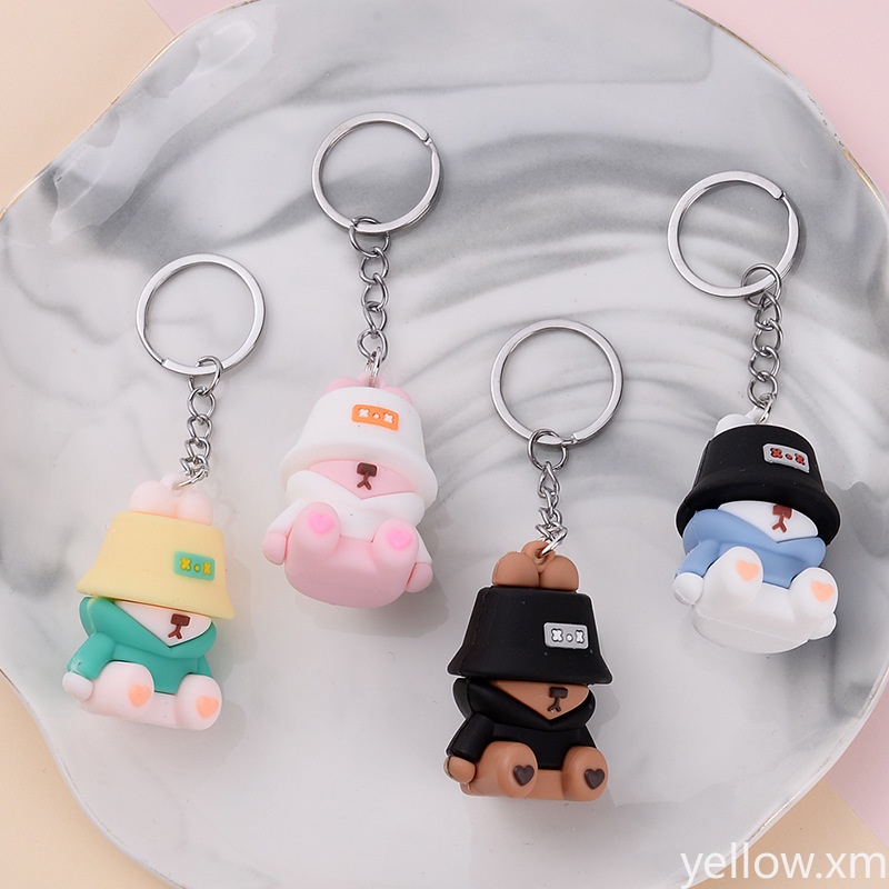 【HOT】 Sleeping Fisherman Bear Cute Keychain PVC Doll Bag Car Keychain ...