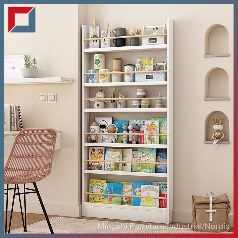 Children's solid wood bookshelf storage behind the door storage