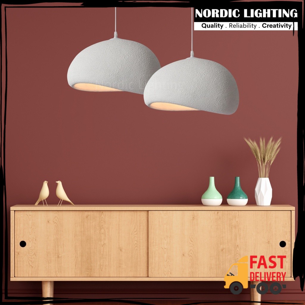 Nordic Lighting 300mm Poly Resin Pendant Light With Bulb for Living ...