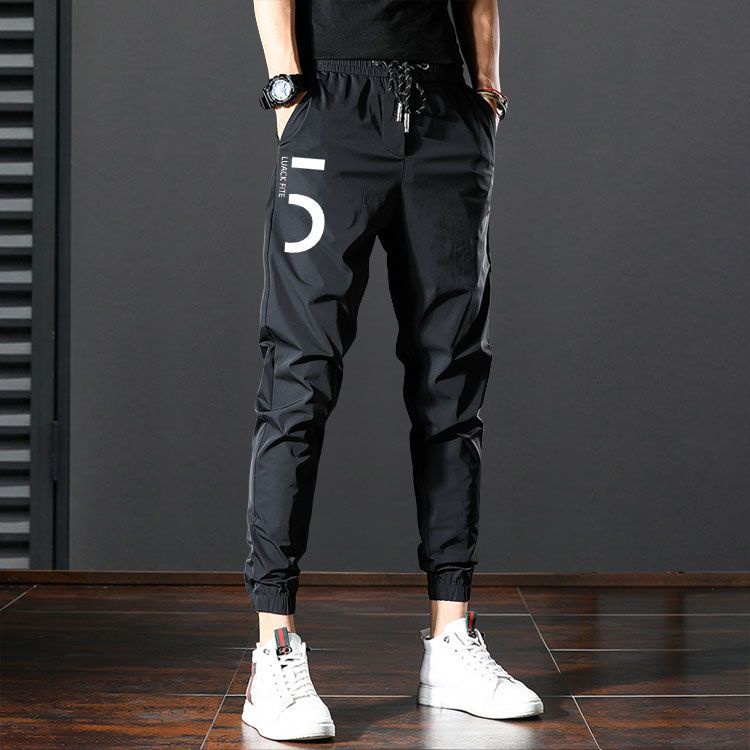 New Style Summer QuickDrying Pants Men Korean Version AllMatch Printed Leggings Pants Ice Silk