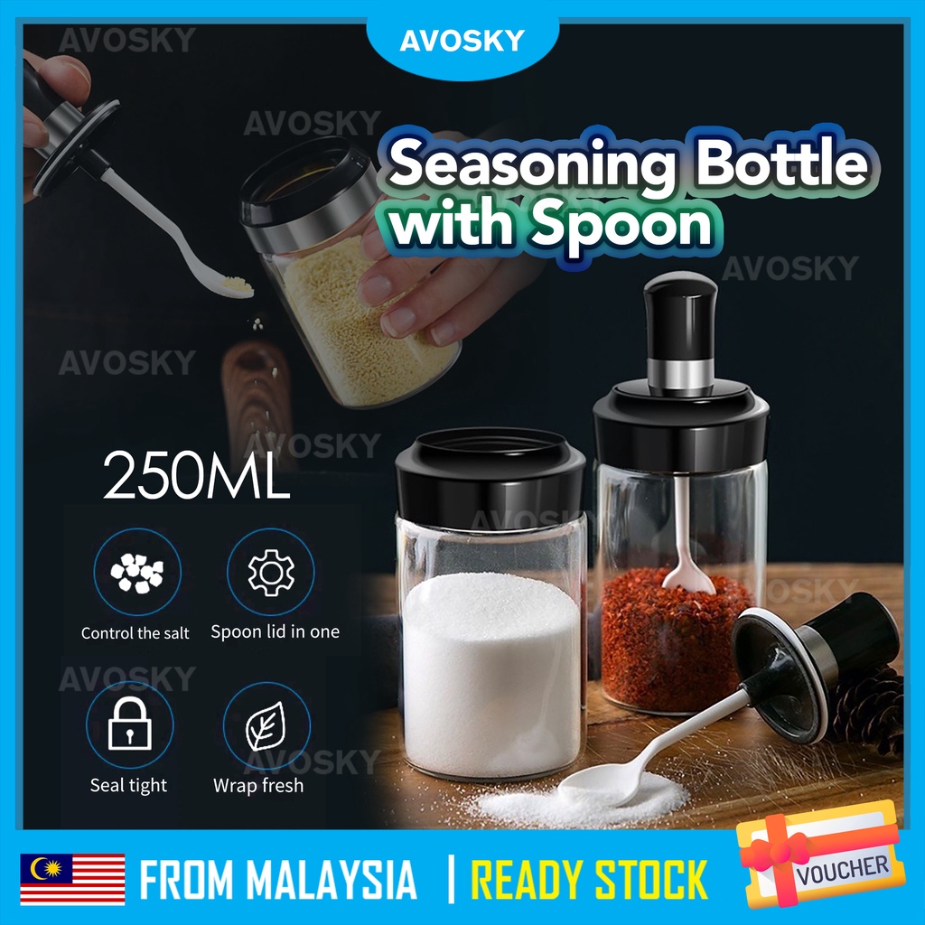 AVOSKY Seasoning Bottle Transparent Glass Salt Condiment Food Airtight ...