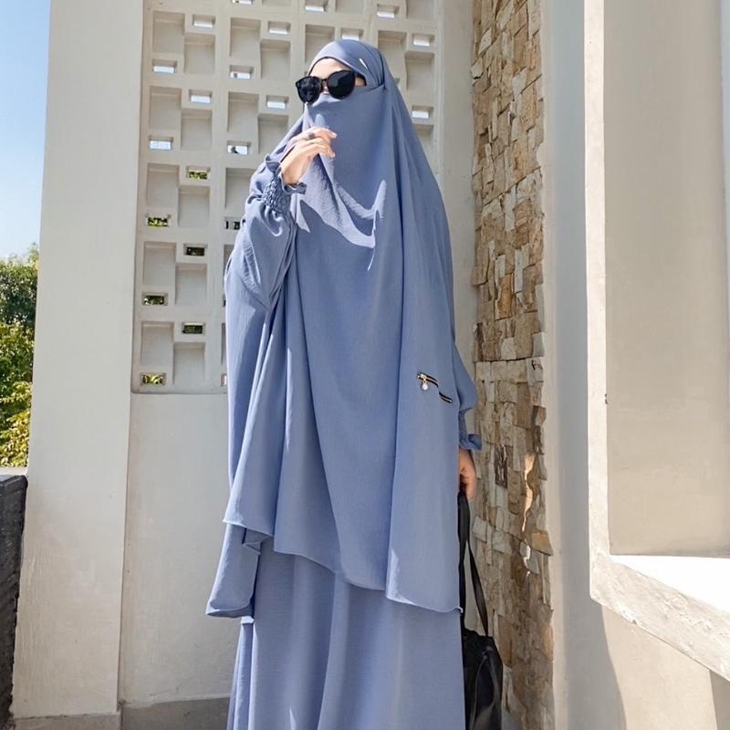 Inara One Set Crinkle Airflow Syari Set French khimar and contemporary ...