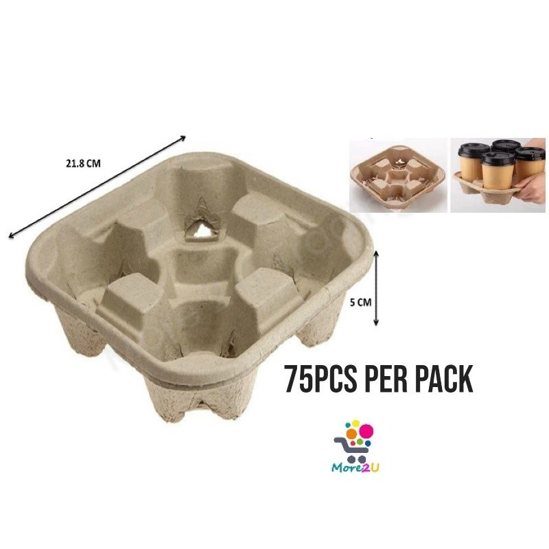 [75 pcs] 4 Cup Paper Moulded Pulp Cup Tray / Drink Tray / Disposable ...