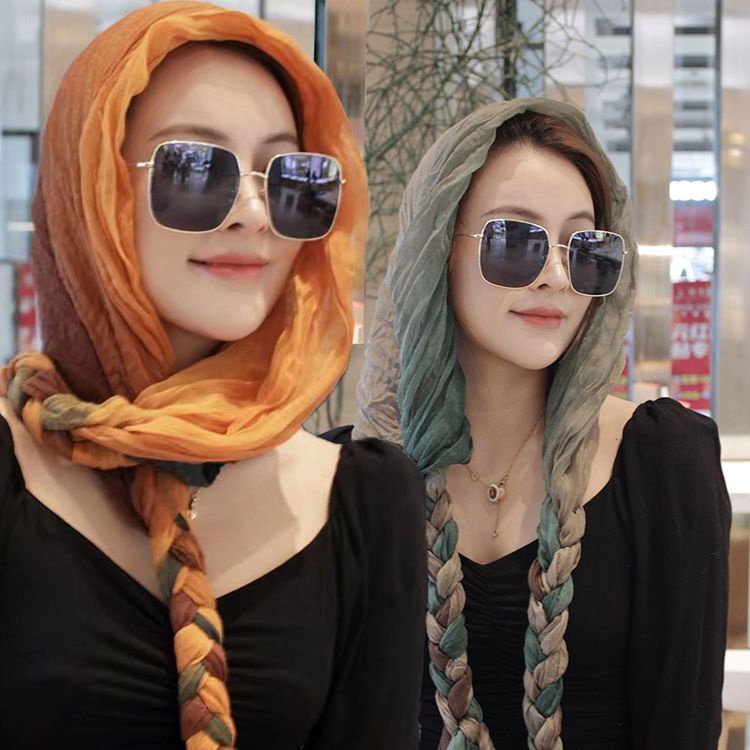 Hijab Bawal Tudung Muslim Fashion Headscarf Twist Braid Scarf Spring Autumn Summer Sunscreen 8088