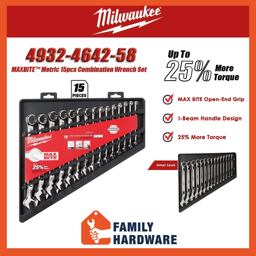 MILWAUKEE 4932-4642-58 MAXBITE™ Metric 15pcs Combination Wrench Set I ...