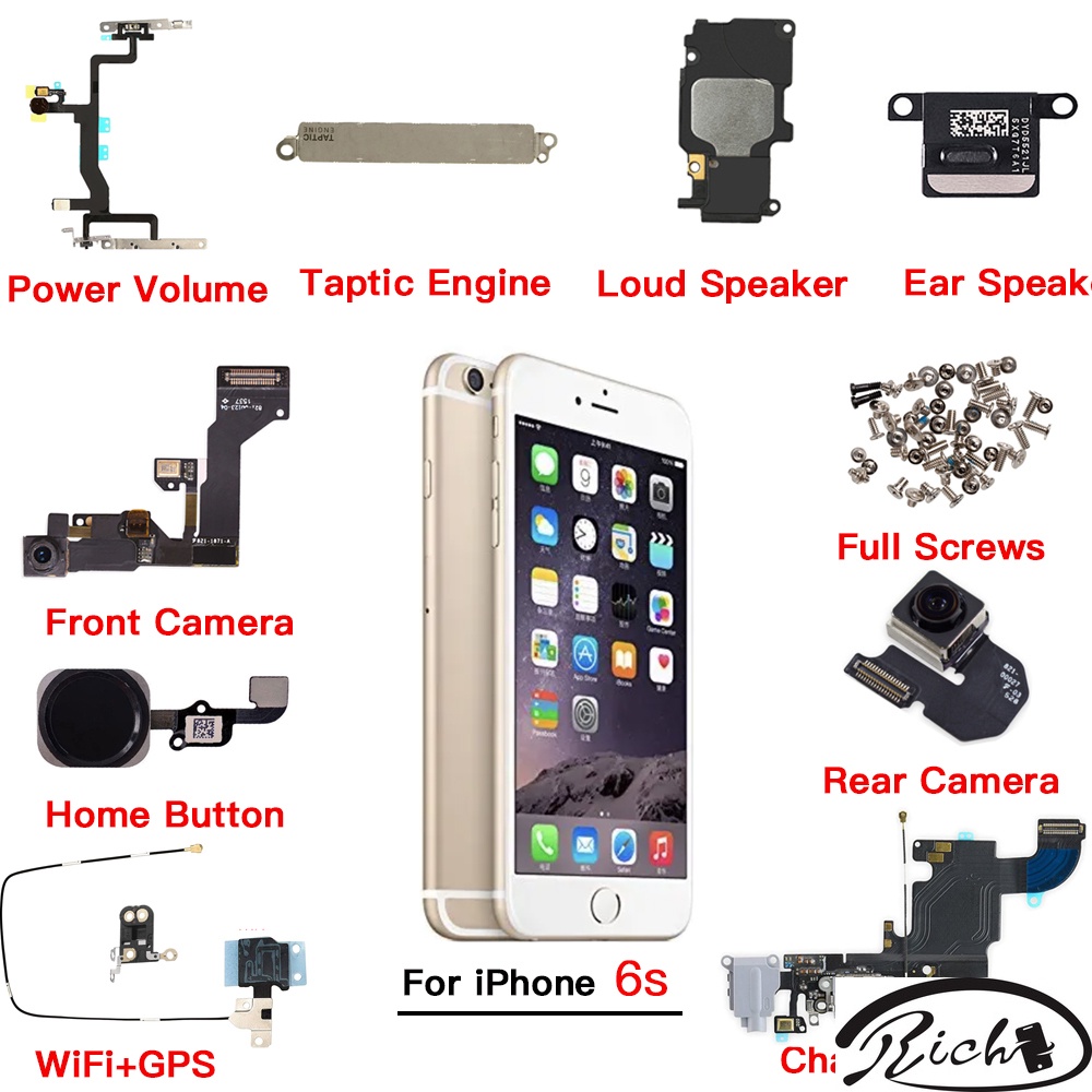Inner Parts For iPhone 6s Front Rear Camera Home Button Power Volume ...