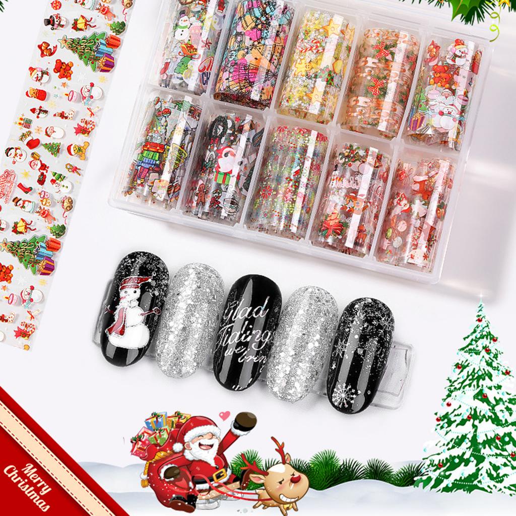 False Nails Nail Art Snowflake Silver Glitter Gradient Christmas Wear  Waterproof Removable 