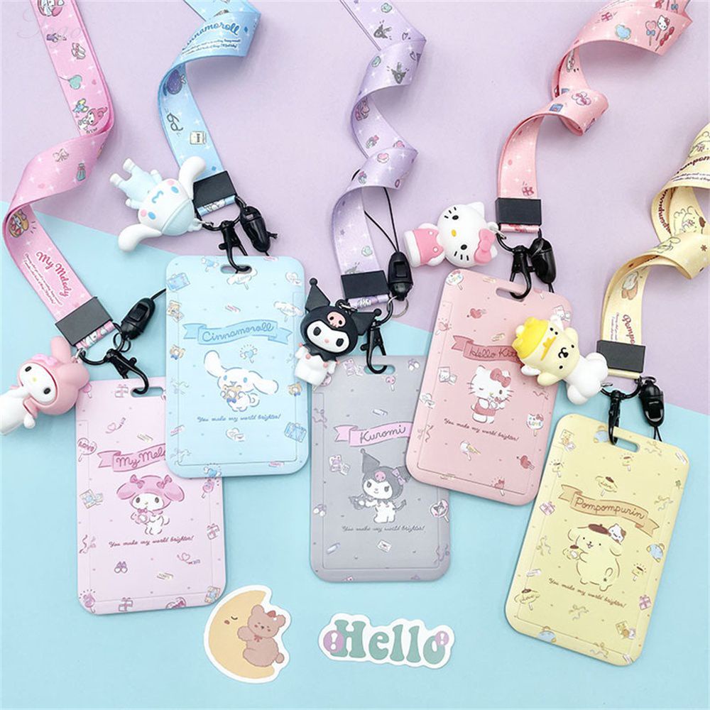 Sanrio Card Holder With Doll Bus Subway Card ID Set Cute Cinnamoroll Kuromi Anime Keychain