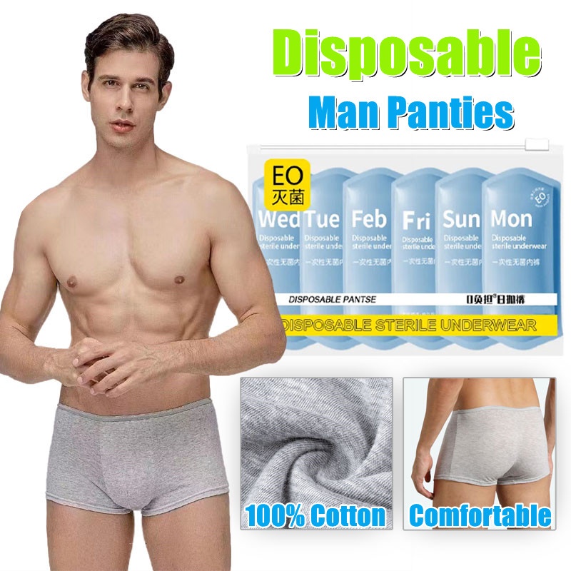 100% Cotton Disposable Underwear Men EO Sterilization Disposable Panties  Portable Travel Men Underpants