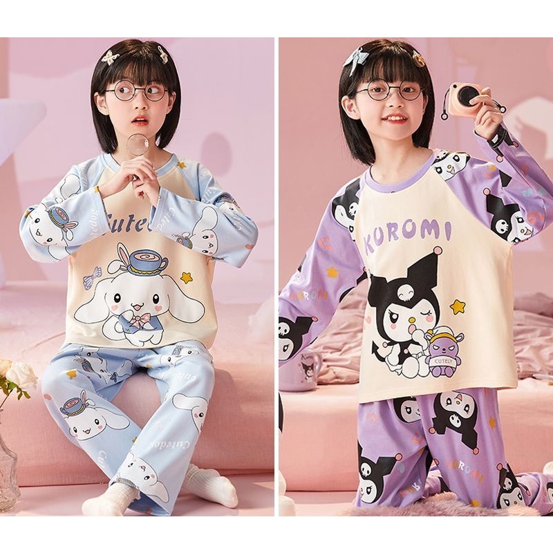 3-14 Years Old Kid Girls Kuromi Cinnamoroll Pajamas Long Sleeves And 