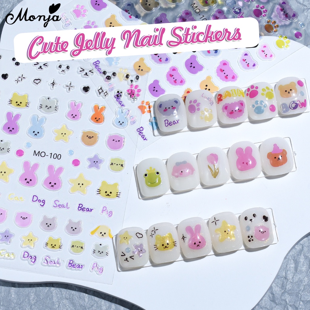 Monja Nail Art Stickers Mixed Cute Jelly Rabbit Bear Flower Frog Self ...