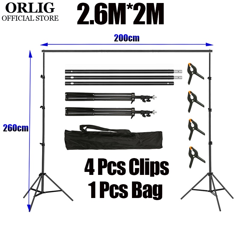 260cm x 200cm* 4 clips /8.5ft x 6.5ft Heavy Duty Background Stand ...