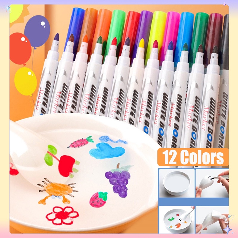 12 Color Floating Pen Magical Drawing Water Painting Pen Whiteboard ...