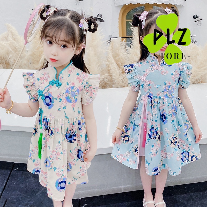 gq Summer Kids Girl Princess Dress Cute Chinese Style Cheongsam Dress Children Flower Sleeveless Dress Baby Traditional Hanfu Dress Shopee Malaysia
